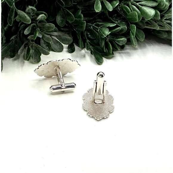 Silver Tone with Blue Enamel Design Cufflinks - Picture 6 of 6